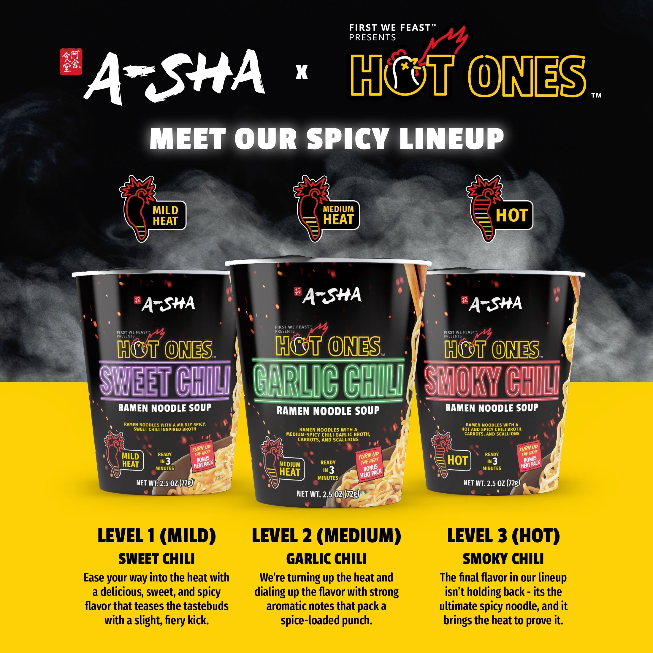 A-Sha x Hot Ones Fiery Feast Pack 18PK - Easy Noodle Night Favorite